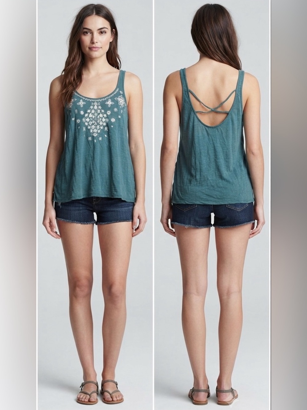 Aeropostale Teal Strappy Tank Top White Stitching (S/P)